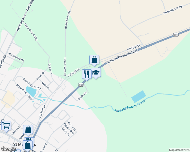 map of restaurants, bars, coffee shops, grocery stores, and more near 2627 Colonel Thomson Highway in Saint Matthews