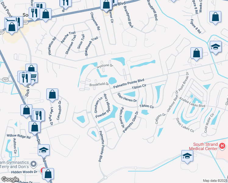 map of restaurants, bars, coffee shops, grocery stores, and more near 209 Tibton Circle in Myrtle Beach