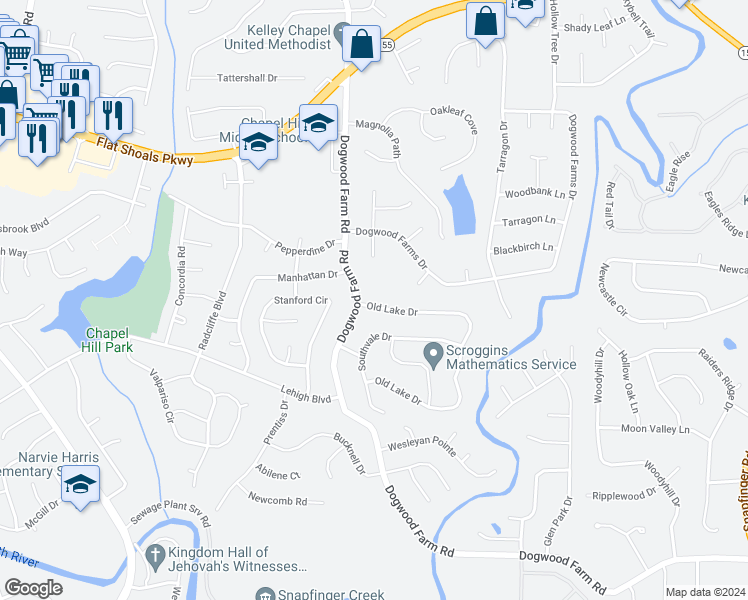map of restaurants, bars, coffee shops, grocery stores, and more near 4284 Old Lake Drive in Decatur