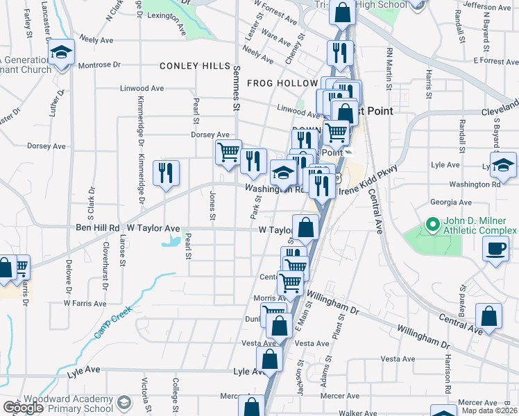 map of restaurants, bars, coffee shops, grocery stores, and more near 1757 West Hamilton Avenue in Atlanta