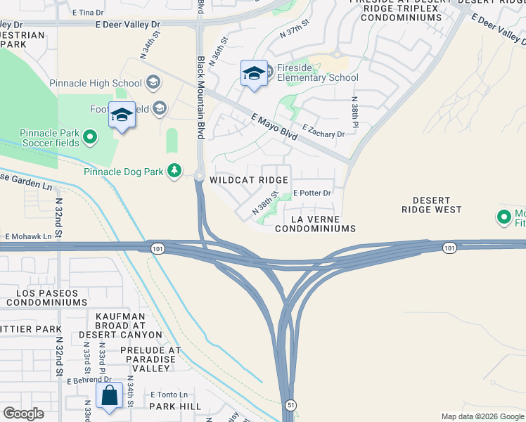 map of restaurants, bars, coffee shops, grocery stores, and more near 20725 North 37th Way in Phoenix