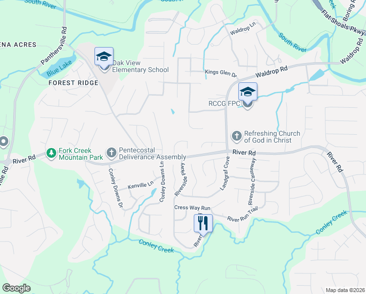 map of restaurants, bars, coffee shops, grocery stores, and more near 3831 Heathermere Landing in Decatur