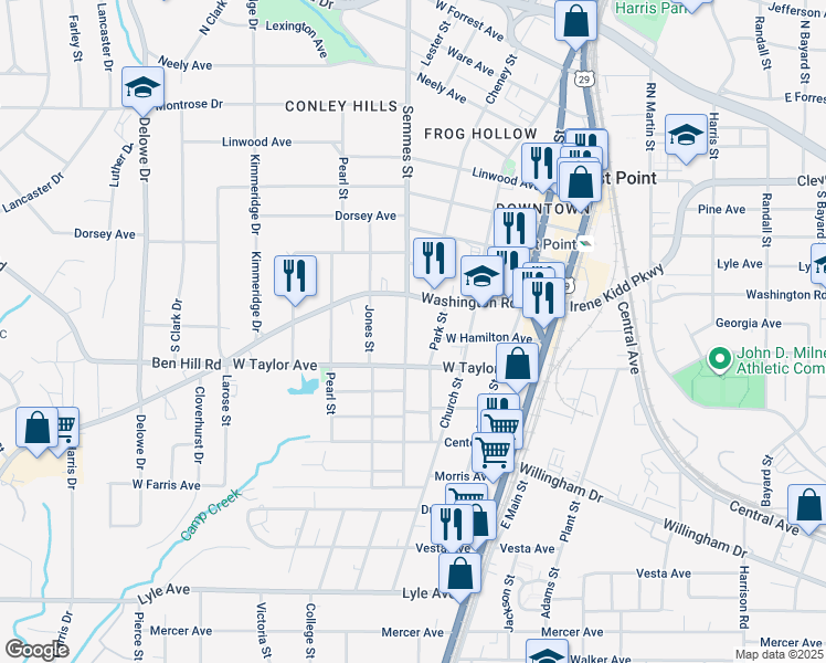 map of restaurants, bars, coffee shops, grocery stores, and more near 2940 Semmes Street in East Point
