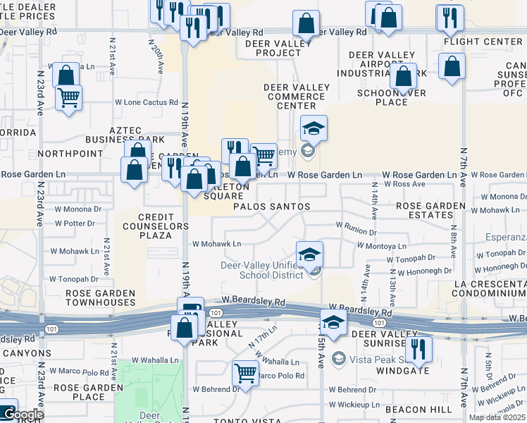 map of restaurants, bars, coffee shops, grocery stores, and more near 20801 North 17th Avenue in Phoenix