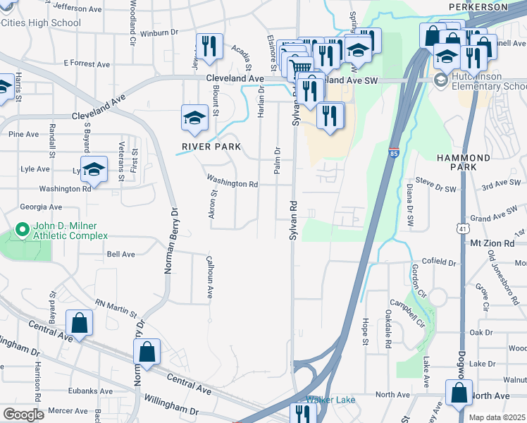 map of restaurants, bars, coffee shops, grocery stores, and more near 2944 Harlan Drive in Atlanta