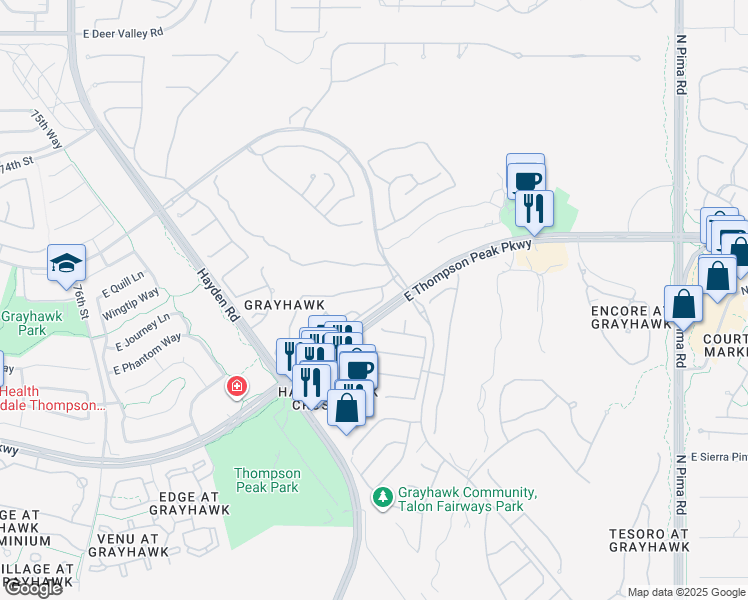 map of restaurants, bars, coffee shops, grocery stores, and more near 20802 North Grayhawk Drive in Scottsdale