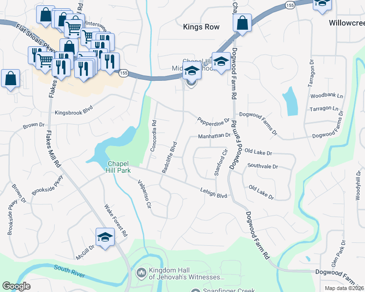 map of restaurants, bars, coffee shops, grocery stores, and more near 3652 Manhattan Drive in Decatur