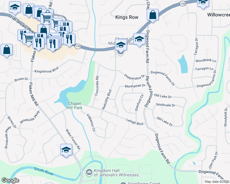 map of restaurants, bars, coffee shops, grocery stores, and more near 3652 Manhattan Drive in Decatur