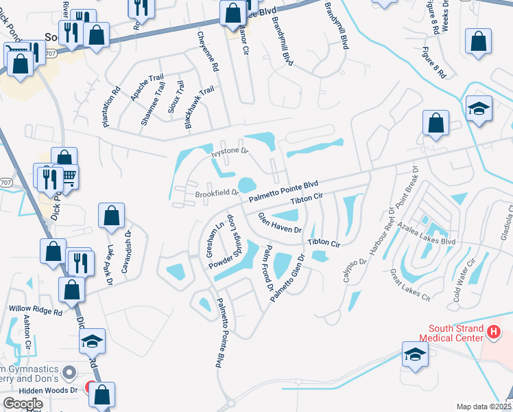 map of restaurants, bars, coffee shops, grocery stores, and more near 209 Tibton Circle in Myrtle Beach