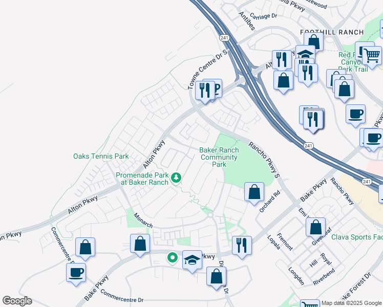 map of restaurants, bars, coffee shops, grocery stores, and more near 11 Forster in Lake Forest