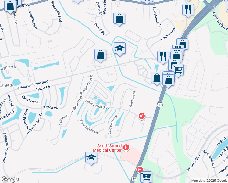 map of restaurants, bars, coffee shops, grocery stores, and more near 113 Butkus Drive in Myrtle Beach