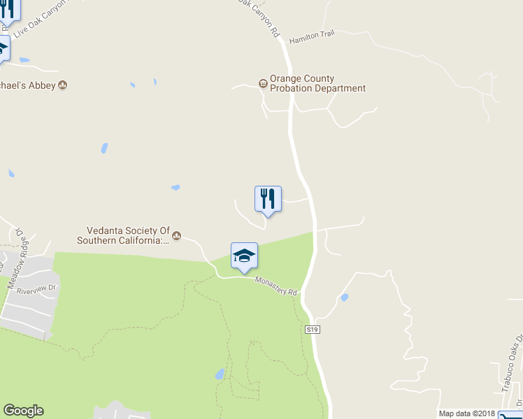 map of restaurants, bars, coffee shops, grocery stores, and more near Canyon Creek Drive in Trabuco Canyon