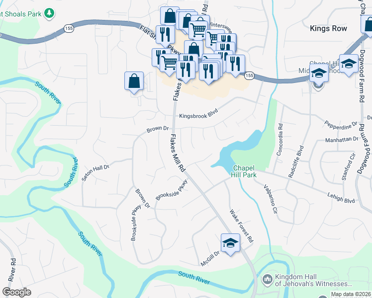 map of restaurants, bars, coffee shops, grocery stores, and more near 3657 Platina Park Court in Decatur