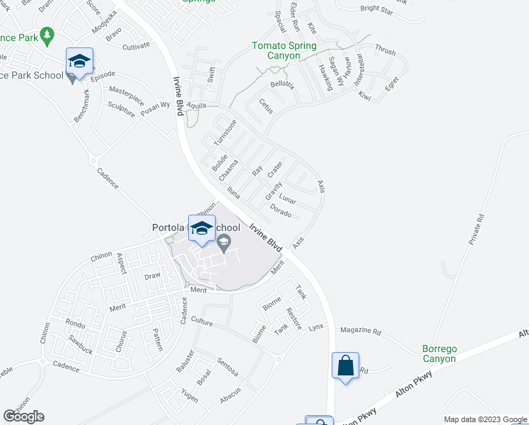 map of restaurants, bars, coffee shops, grocery stores, and more near 59 Iluna in Irvine