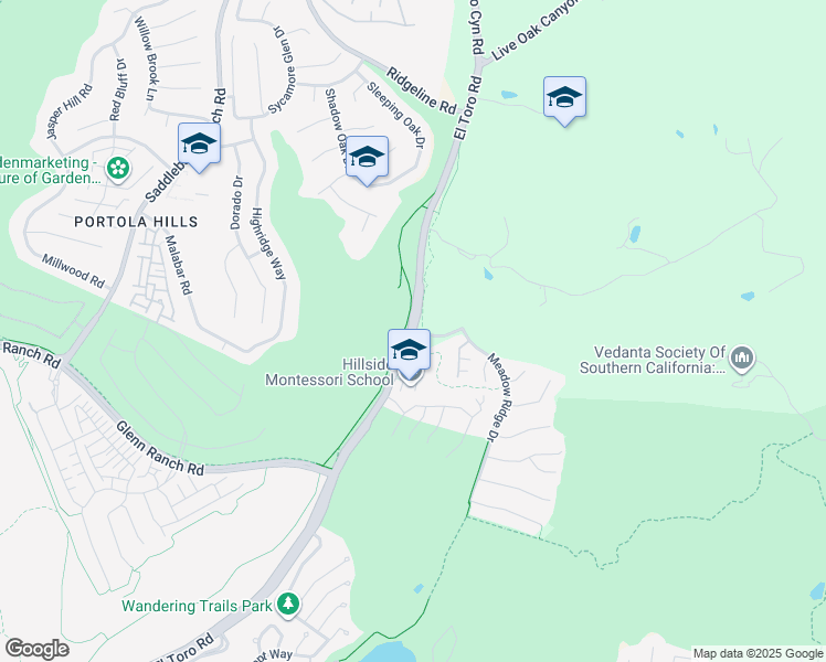 map of restaurants, bars, coffee shops, grocery stores, and more near El Toro Rd & Valley Vista Way in Orange