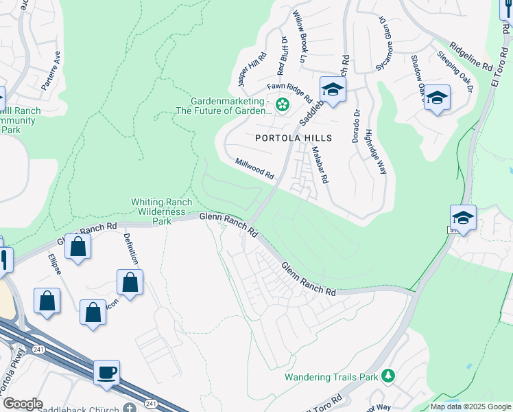 map of restaurants, bars, coffee shops, grocery stores, and more near 1552 Sunset View Drive in Trabuco Canyon