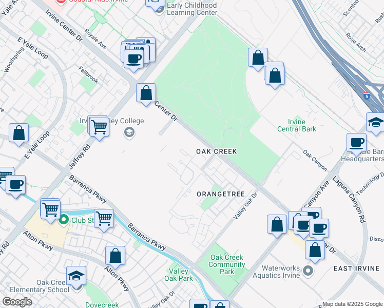 map of restaurants, bars, coffee shops, grocery stores, and more near 57 Tarocco in Irvine