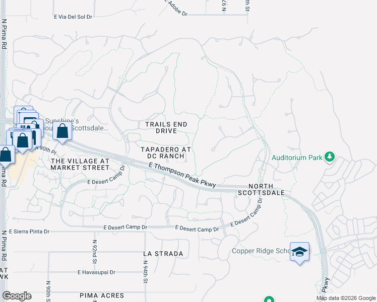 map of restaurants, bars, coffee shops, grocery stores, and more near 9593 East Tapadero Drive in Scottsdale