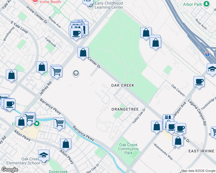 map of restaurants, bars, coffee shops, grocery stores, and more near in Irvine