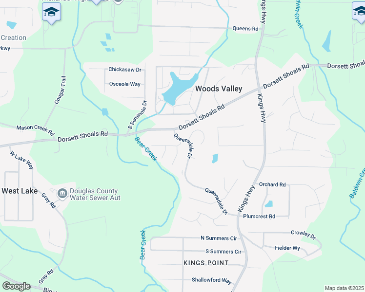 map of restaurants, bars, coffee shops, grocery stores, and more near 6395 Queensdale Drive in Douglasville