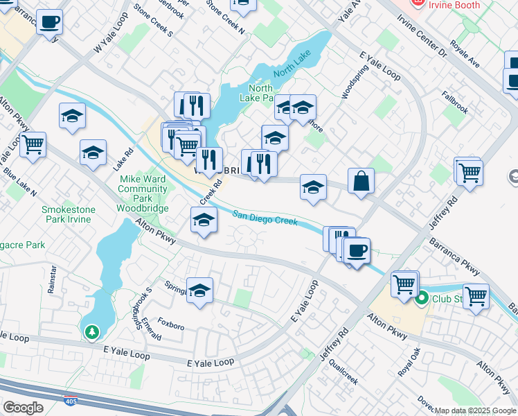 map of restaurants, bars, coffee shops, grocery stores, and more near 4950 Barranca Parkway in Irvine