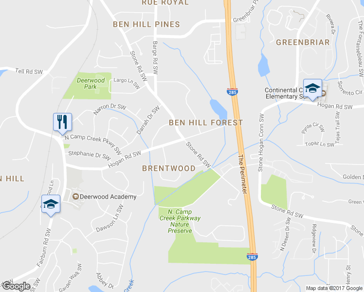 map of restaurants, bars, coffee shops, grocery stores, and more near 3504 Stone Rd SW in Atlanta