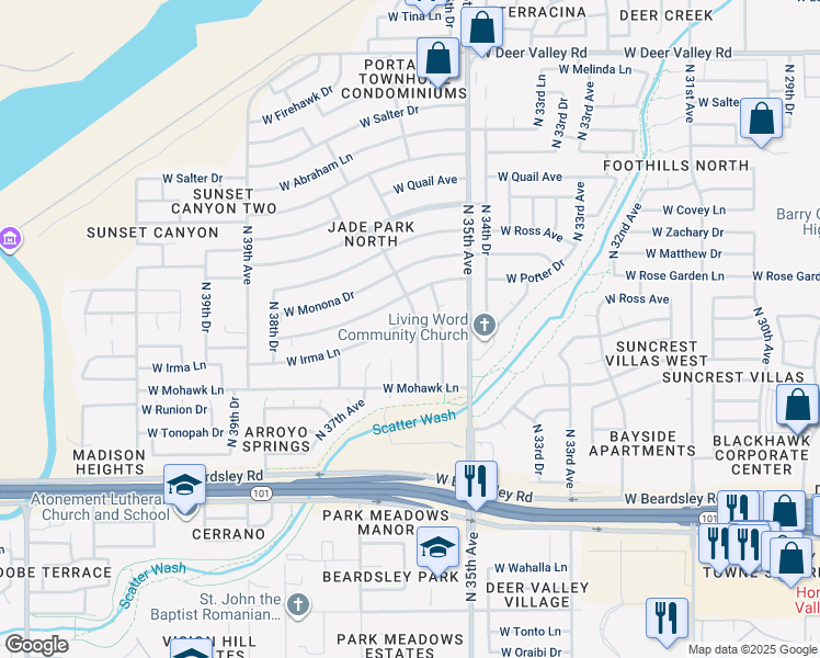 map of restaurants, bars, coffee shops, grocery stores, and more near 20802 North 36th Avenue in Glendale