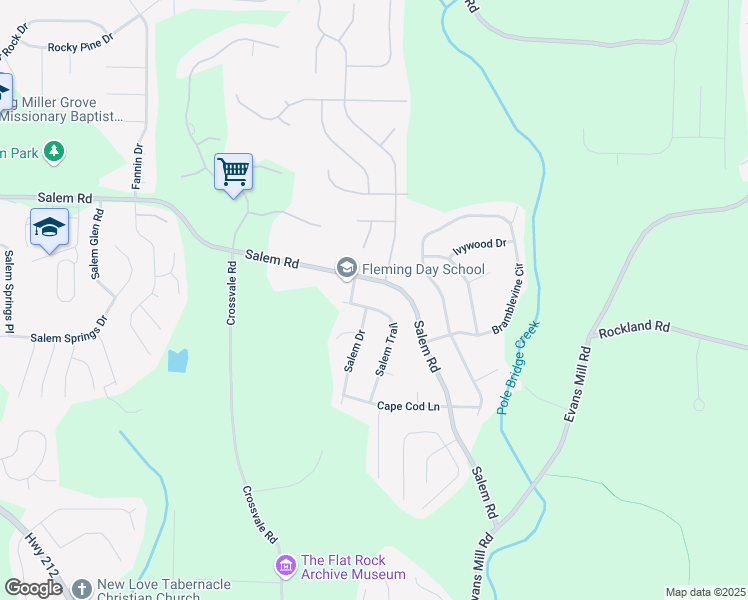 map of restaurants, bars, coffee shops, grocery stores, and more near 5671 Salem Road in Stonecrest