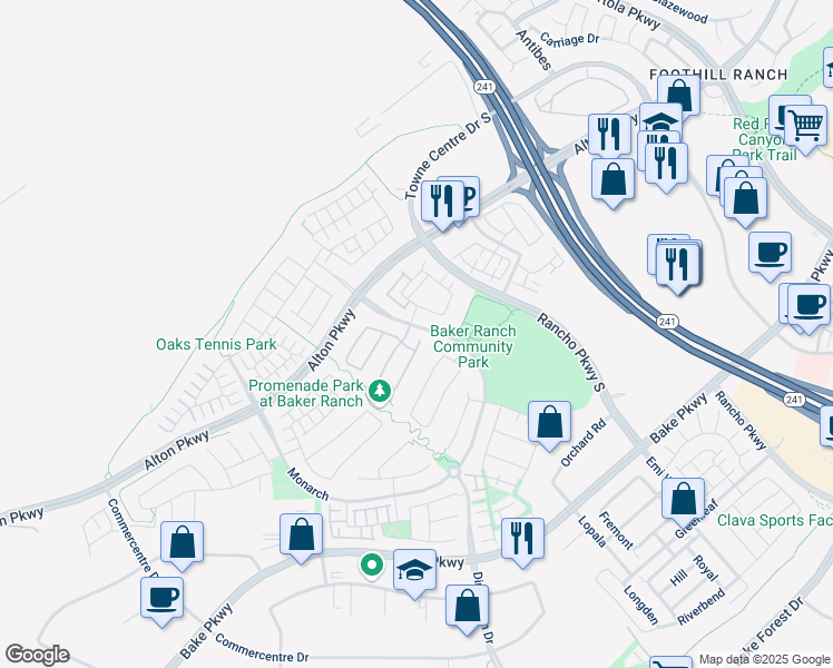 map of restaurants, bars, coffee shops, grocery stores, and more near 11 Forster in Lake Forest