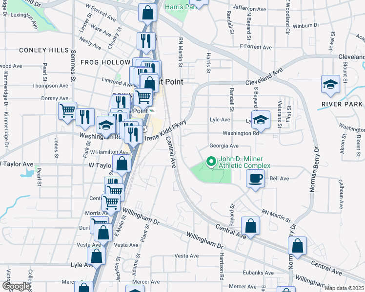 map of restaurants, bars, coffee shops, grocery stores, and more near in East Point