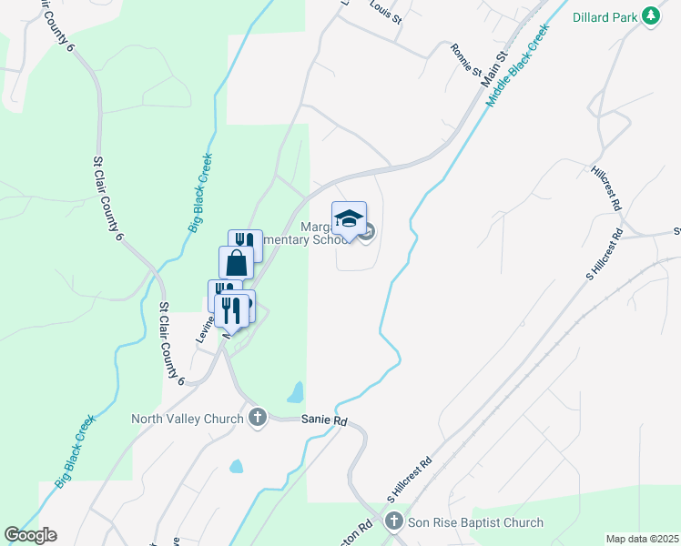 map of restaurants, bars, coffee shops, grocery stores, and more near 680 County Road 12 in Odenville
