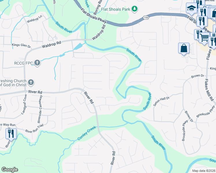 map of restaurants, bars, coffee shops, grocery stores, and more near 4253 Waldrop Hills Terrace in Decatur