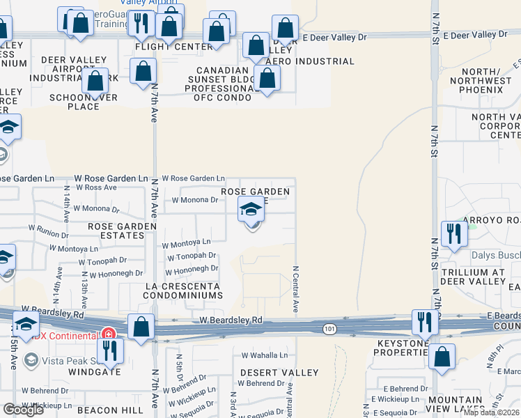 map of restaurants, bars, coffee shops, grocery stores, and more near 156 West Mohawk Lane in Phoenix