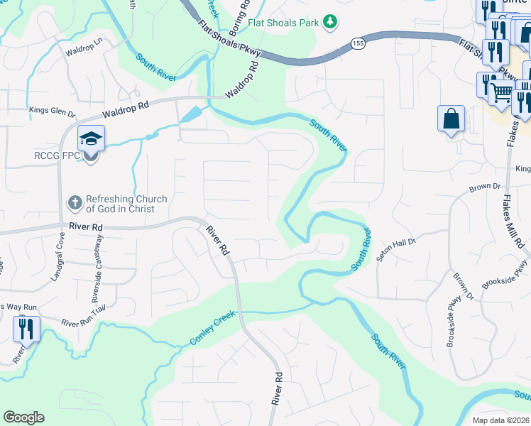 map of restaurants, bars, coffee shops, grocery stores, and more near 4253 Waldrop Hills Terrace in Decatur