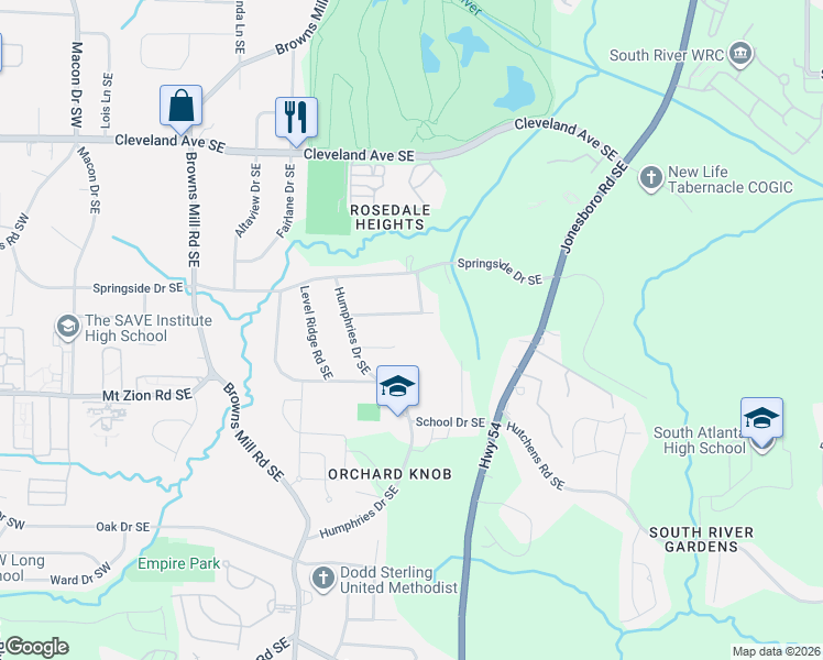 map of restaurants, bars, coffee shops, grocery stores, and more near 459 Holly Drive Southeast in Atlanta