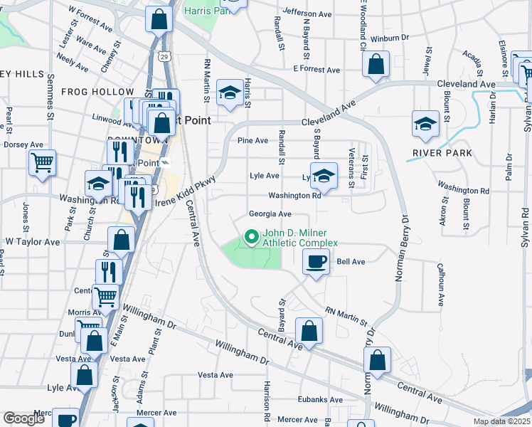 map of restaurants, bars, coffee shops, grocery stores, and more near 1409 Georgia Avenue in East Point