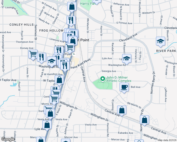 map of restaurants, bars, coffee shops, grocery stores, and more near in East Point