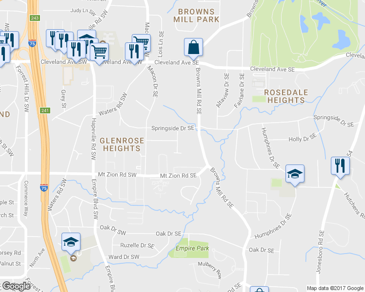 map of restaurants, bars, coffee shops, grocery stores, and more near 2924 Springside Place Southeast in Atlanta