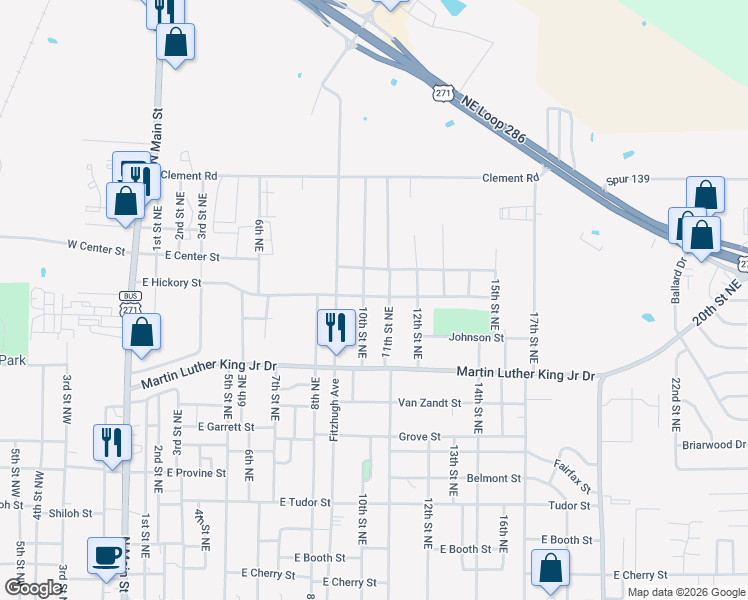 map of restaurants, bars, coffee shops, grocery stores, and more near 1030 East Hickory Street in Paris