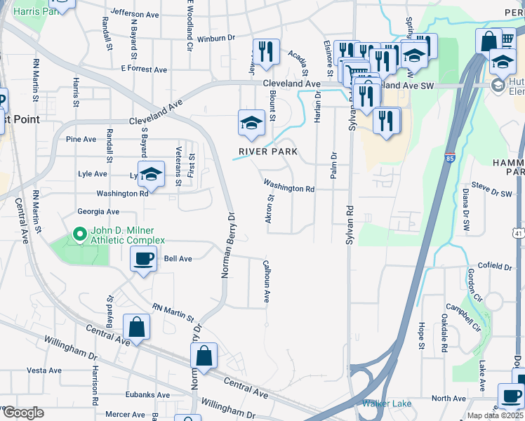 map of restaurants, bars, coffee shops, grocery stores, and more near 2935 Akron Street in Atlanta