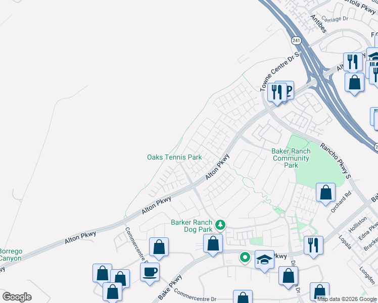 map of restaurants, bars, coffee shops, grocery stores, and more near 13 Penumbra in Lake Forest