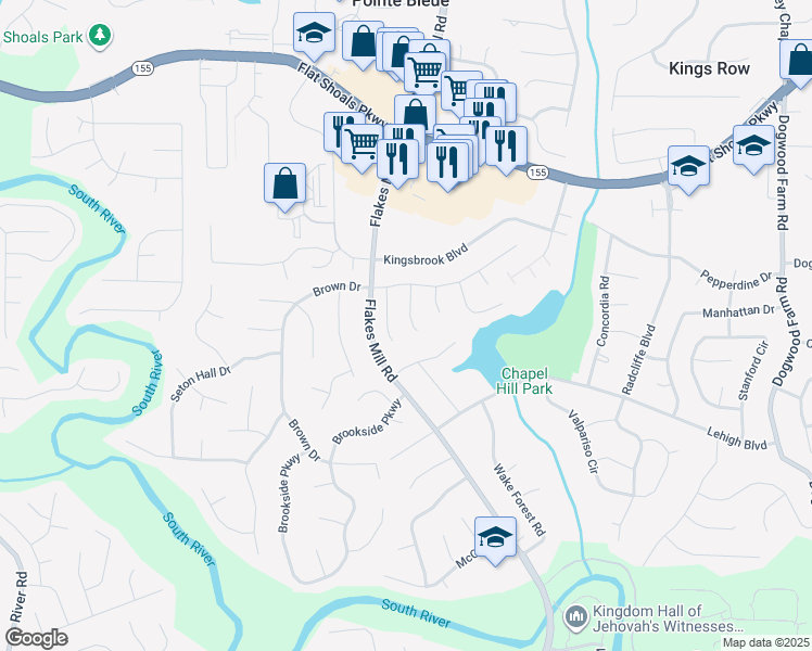 map of restaurants, bars, coffee shops, grocery stores, and more near 3653 Silver Springs Court in Decatur