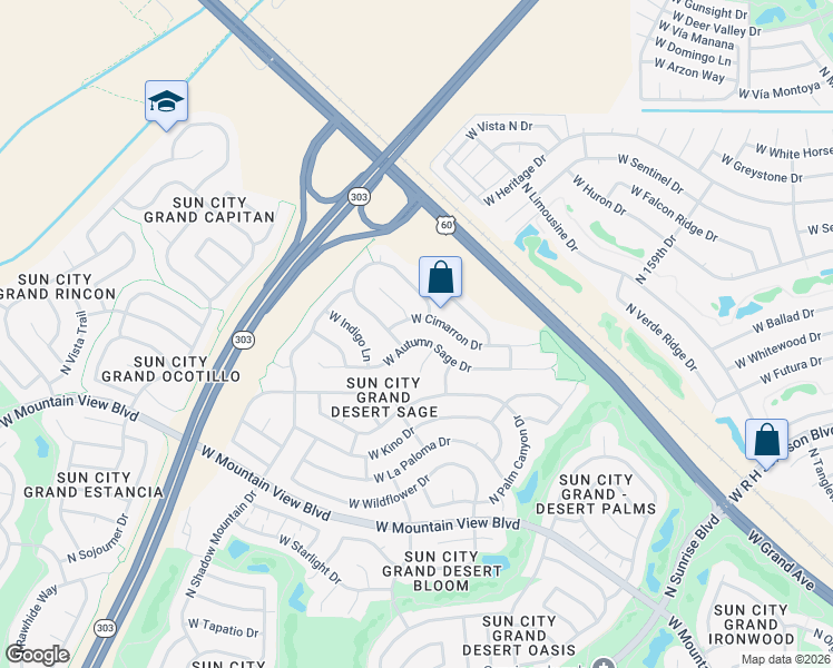 map of restaurants, bars, coffee shops, grocery stores, and more near 15890 West Autumn Sage Drive in Surprise