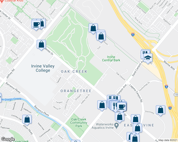 map of restaurants, bars, coffee shops, grocery stores, and more near 6005-6175 Irvine Center Drive in Irvine