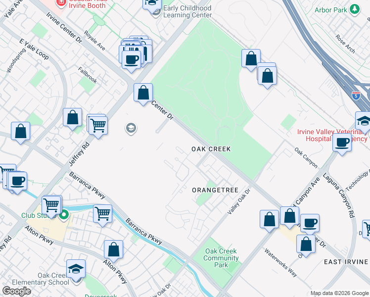 map of restaurants, bars, coffee shops, grocery stores, and more near 37 Tarocco in Irvine