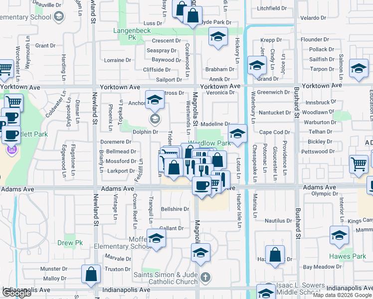 map of restaurants, bars, coffee shops, grocery stores, and more near 8931 Skiff Circle in Huntington Beach