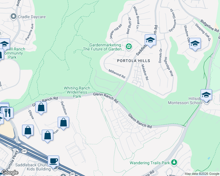 map of restaurants, bars, coffee shops, grocery stores, and more near 1621 Sunset View Drive in Lake Forest