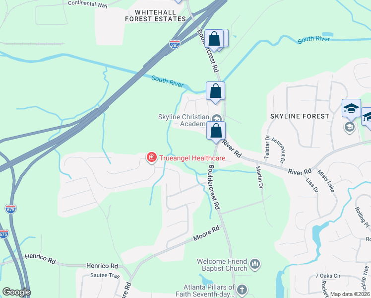 map of restaurants, bars, coffee shops, grocery stores, and more near 2945 Bouldercrest Road in Ellenwood