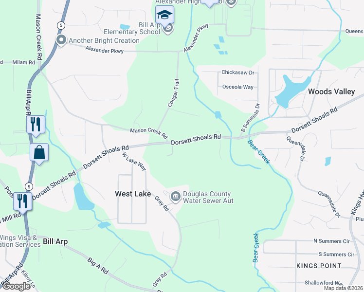 map of restaurants, bars, coffee shops, grocery stores, and more near 6625 Dorsett Shoals Road in Douglasville