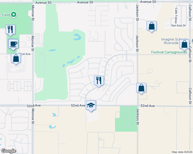 map of restaurants, bars, coffee shops, grocery stores, and more near 51455 North Two Palms Way in Indio